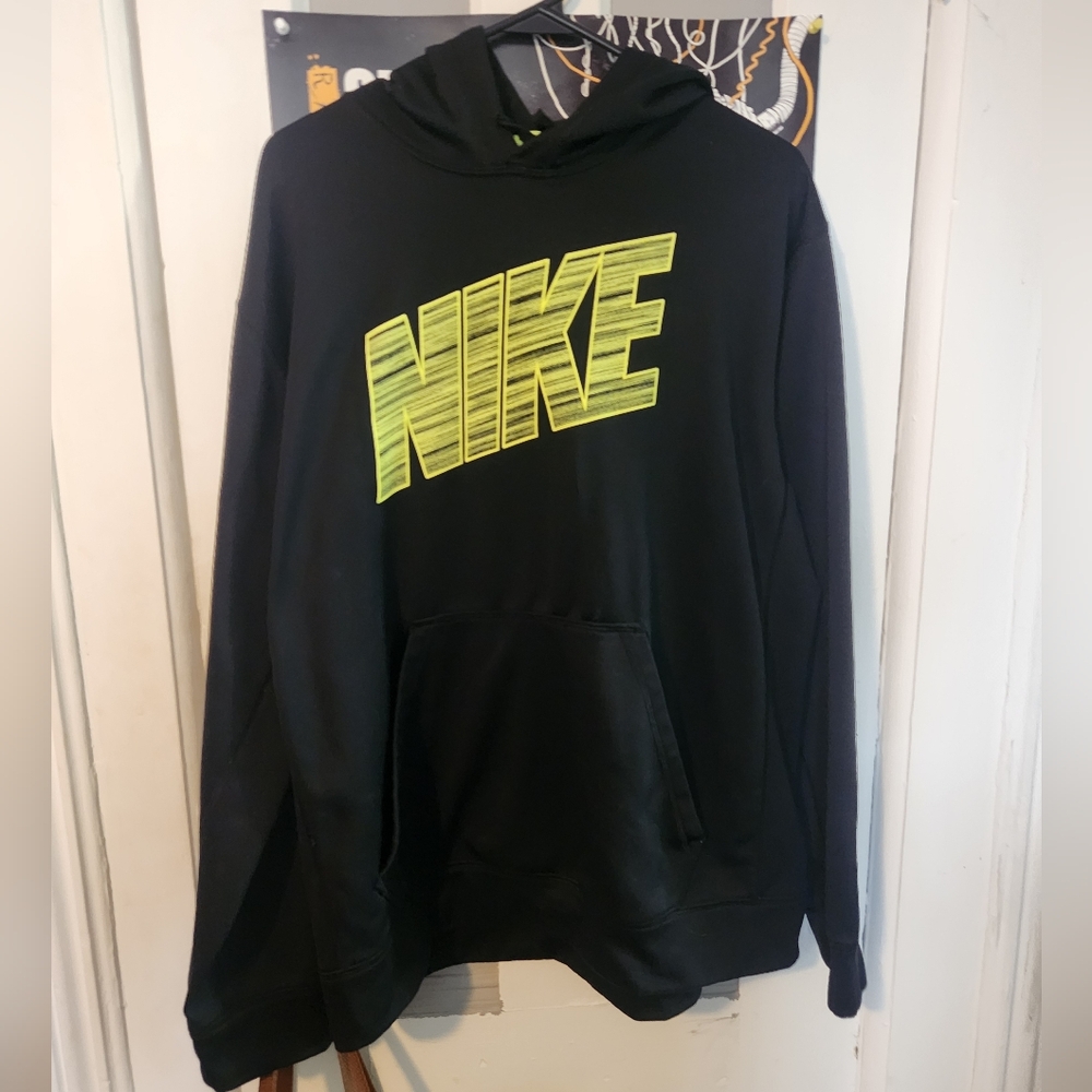Nike Black Hoodie with Neon Yellow Graphic